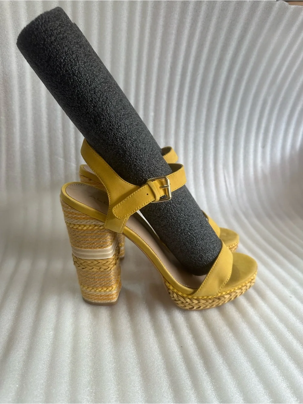 Aldo Mustard Yellow Wedge Espadrille Sandals with Ankle Strap